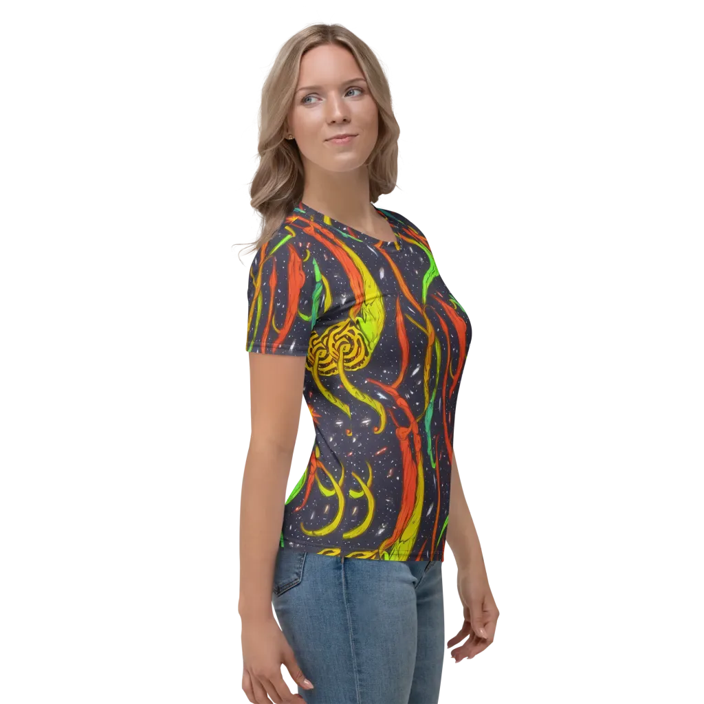 Cosmic Ribbon Riot on Women's Crew Neck T-Shirt — Right