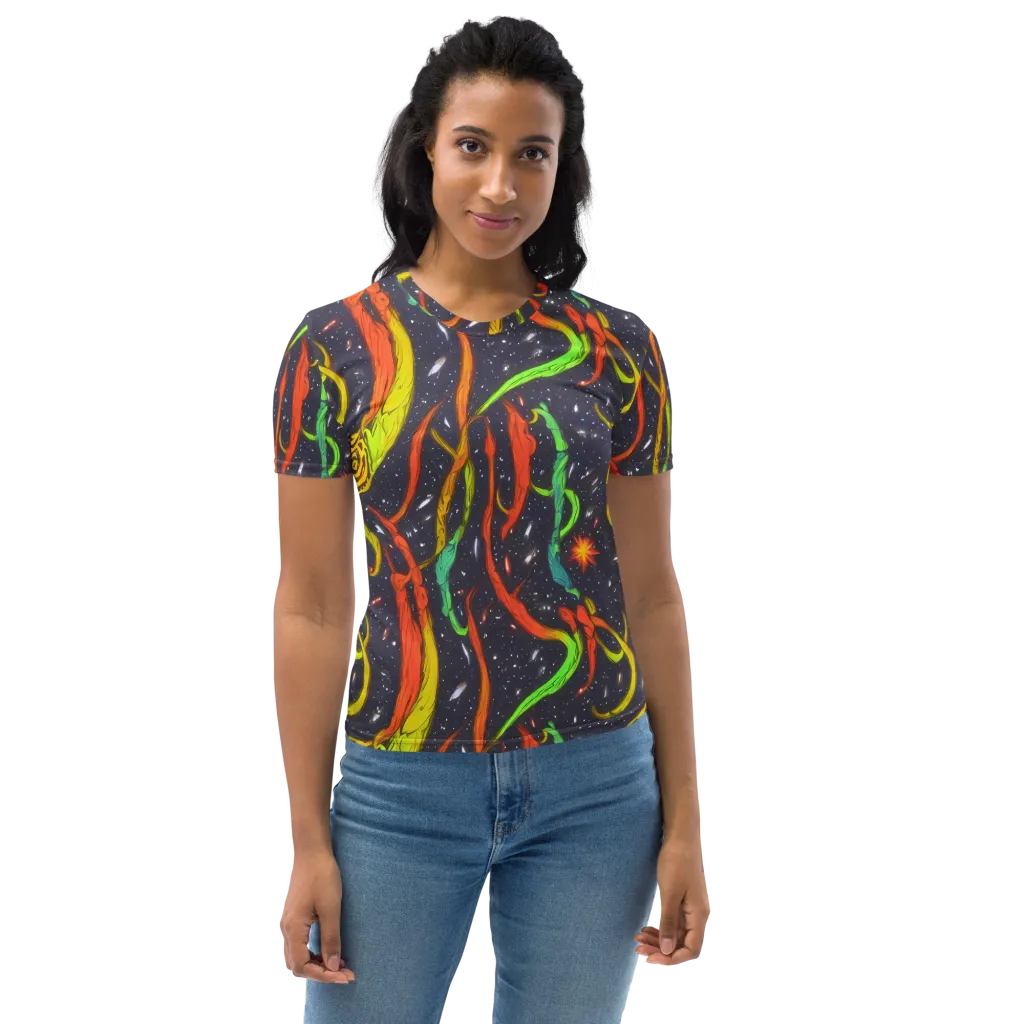 Cosmic Ribbon Riot on Women's Crew Neck T-Shirt — Front