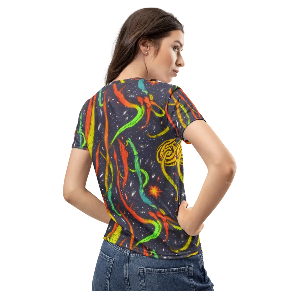 Cosmic Ribbon Riot on Women's Crew Neck T-Shirt — Back