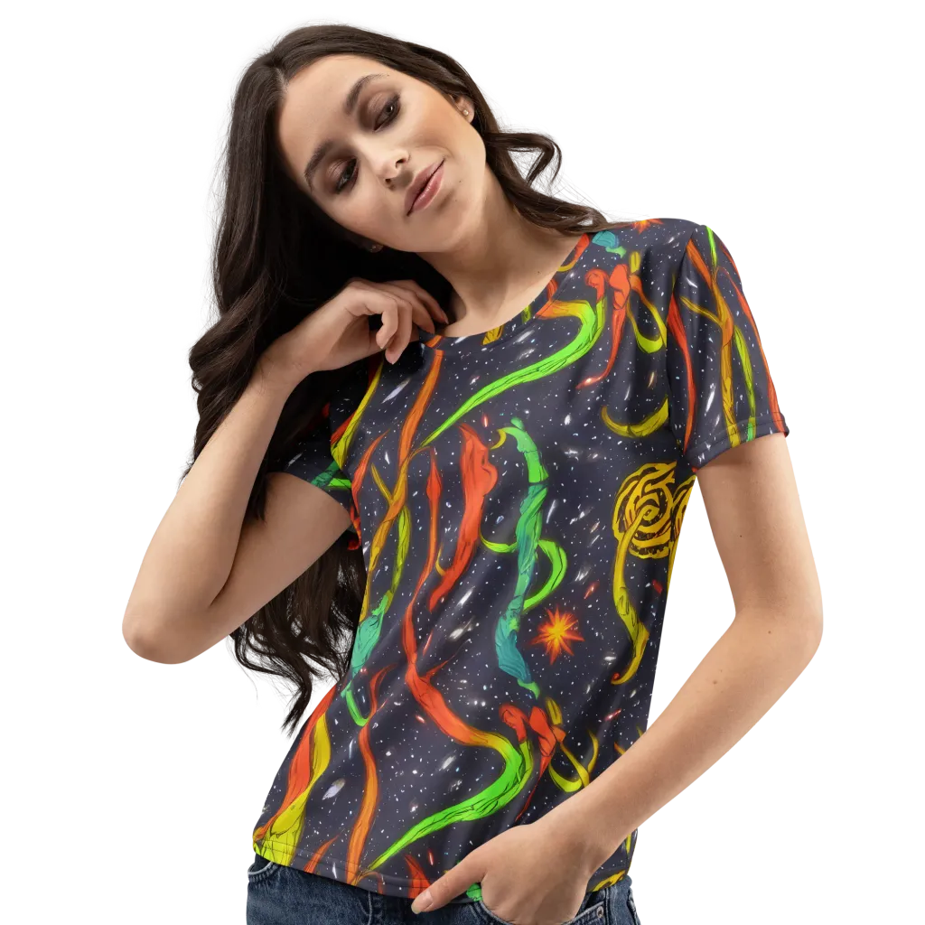 Cosmic Ribbon Riot on Women's Crew Neck T-Shirt — Left Front