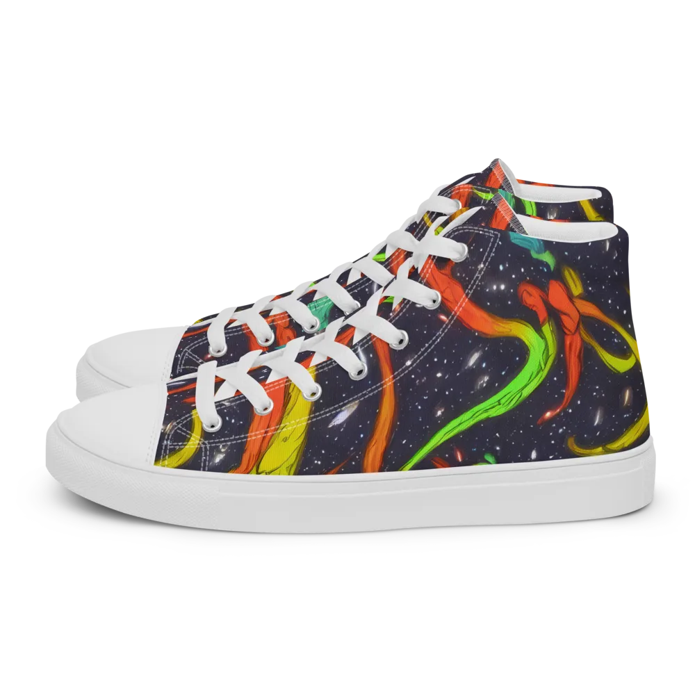 Cosmic Ribbon Riot on Women's High Top Canvas Shoes — Left