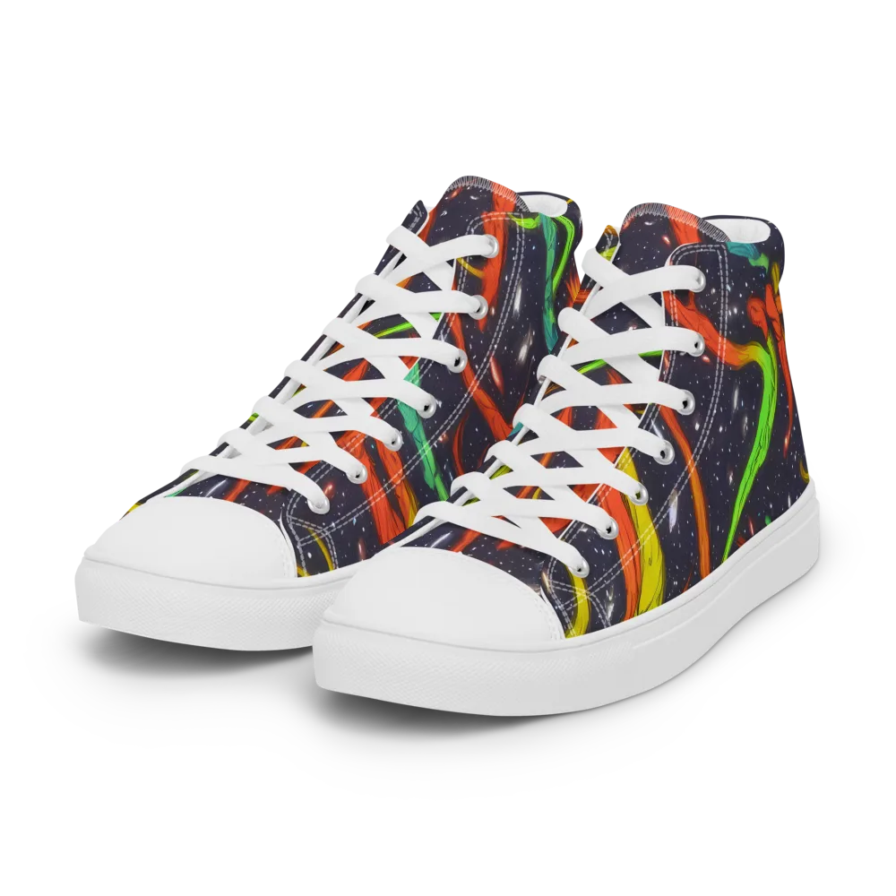 Cosmic Ribbon Riot on Women's High Top Canvas Shoes — Left Front