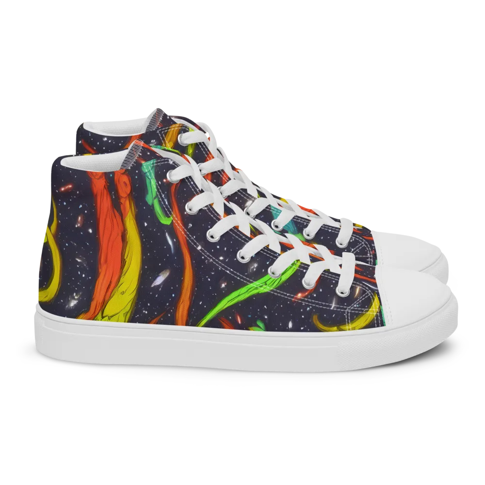 Cosmic Ribbon Riot on Women's High Top Canvas Shoes — Right