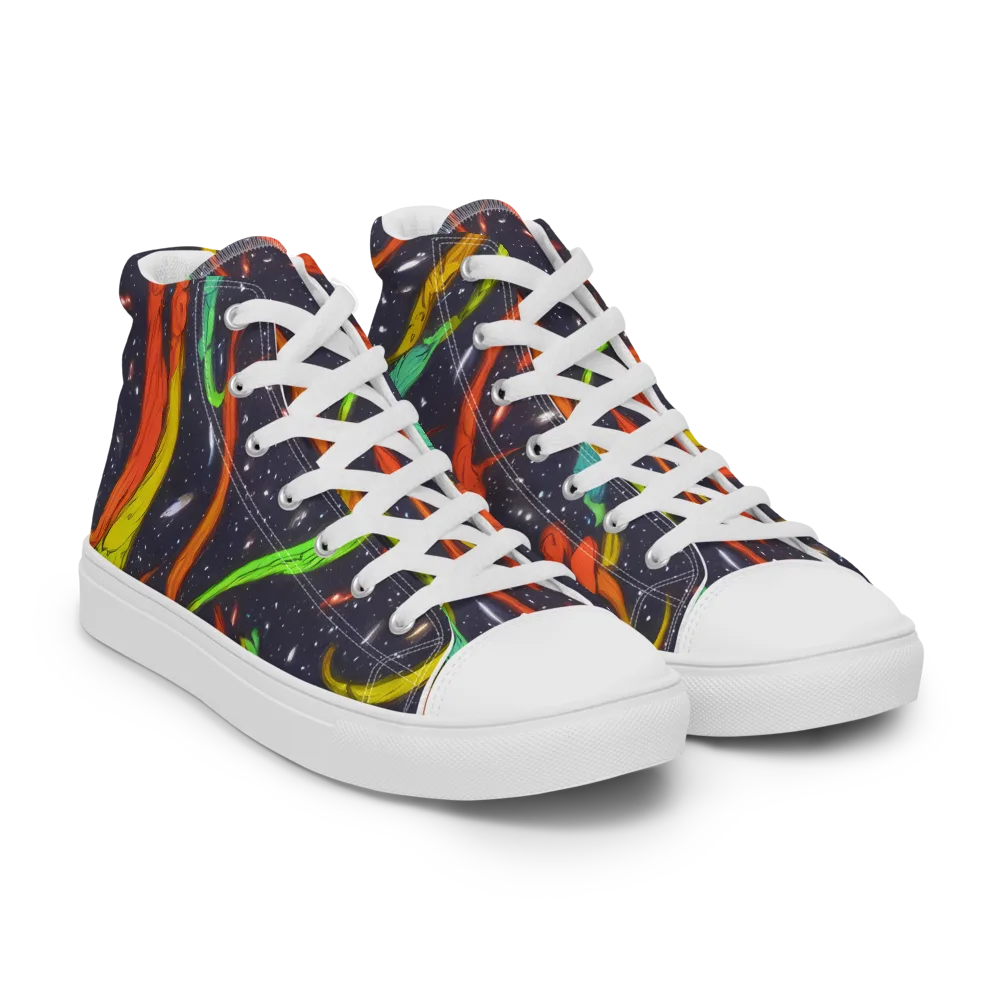 Cosmic Ribbon Riot on Women's High Top Canvas Shoes — Right Front