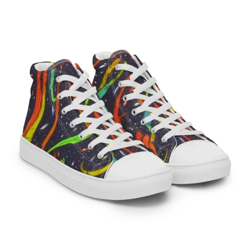 Cosmic Ribbon Riot on a Women's High Top Canvas Shoes