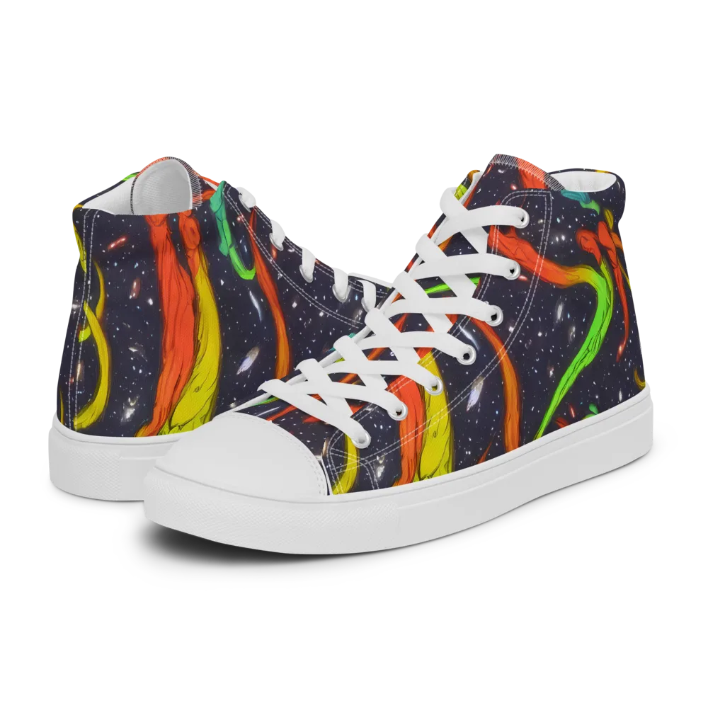 Cosmic Ribbon Riot on Women's High Top Canvas Shoes — Left