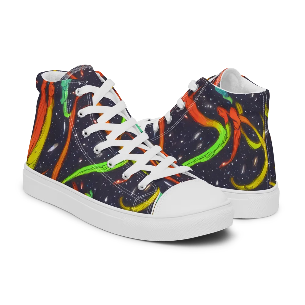 Cosmic Ribbon Riot on Women's High Top Canvas Shoes — Right