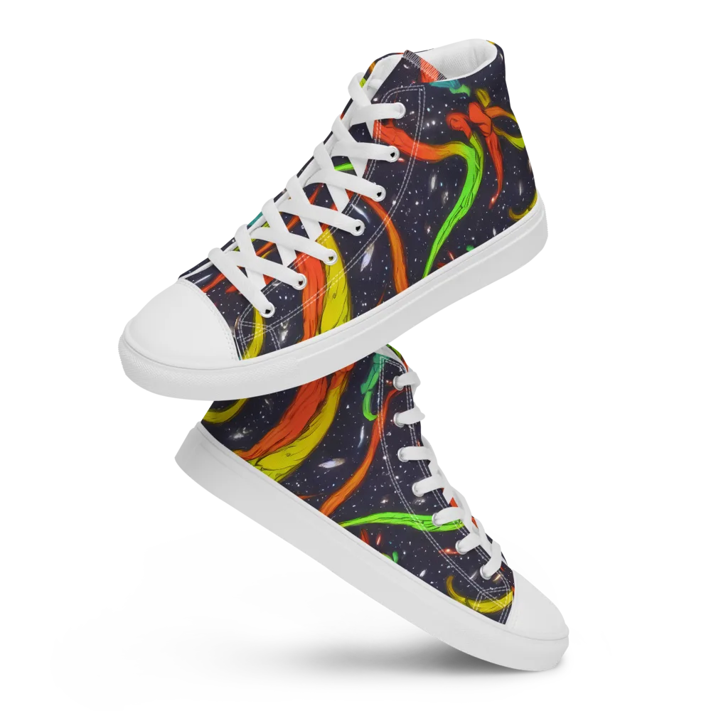 Cosmic Ribbon Riot on Women's High Top Canvas Shoes — Front