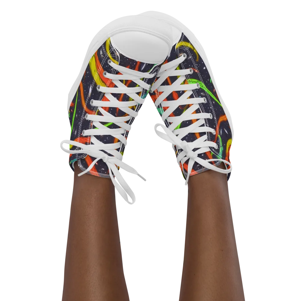 Cosmic Ribbon Riot on Women's High Top Canvas Shoes — Front
