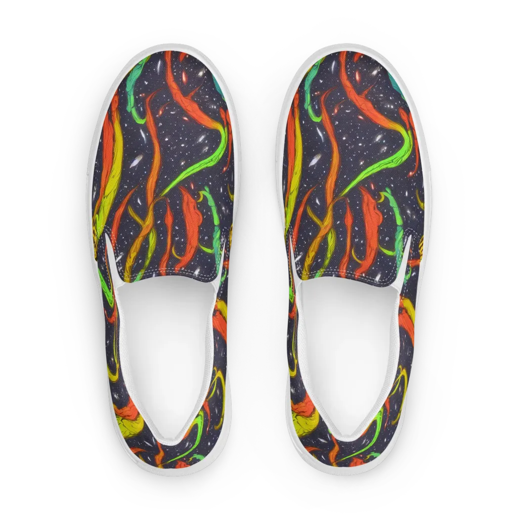 Cosmic Ribbon Riot on Men's Slip-On Canvas Shoes — Front