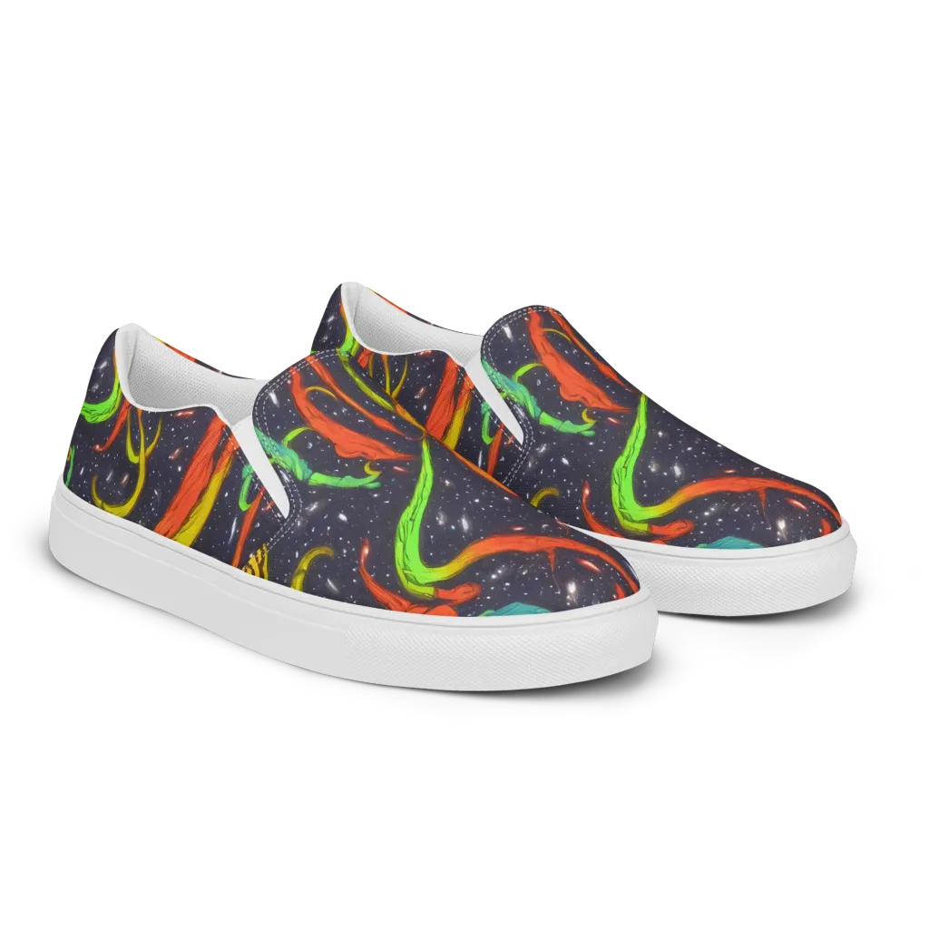 Cosmic Ribbon Riot on Men's Slip-On Canvas Shoes — Right Front
