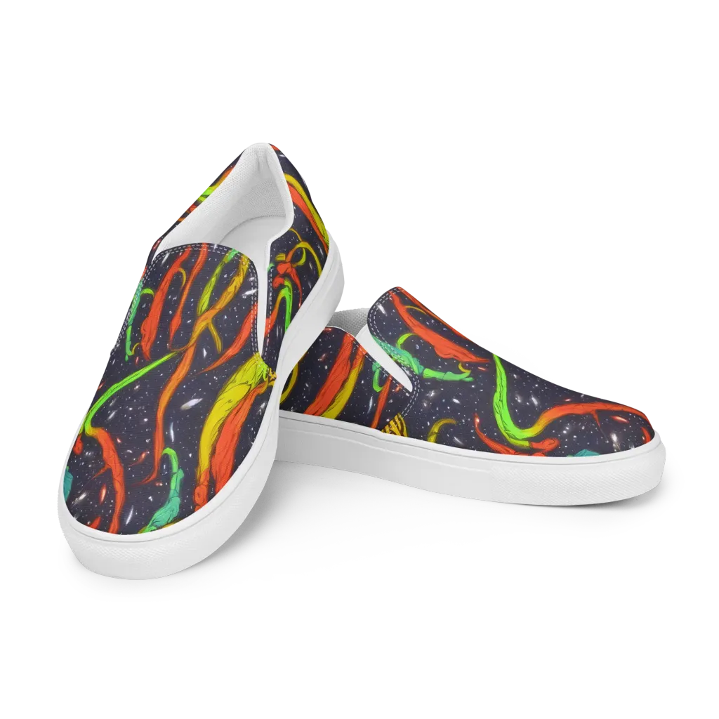 Cosmic Ribbon Riot on Men's Slip-On Canvas Shoes — Left Front