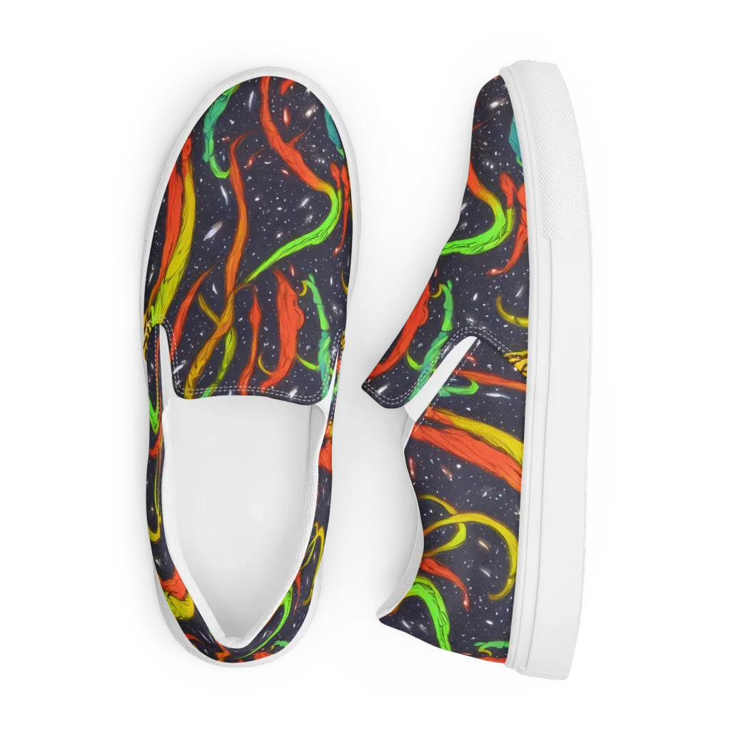 Cosmic Ribbon Riot on Men's Slip-On Canvas Shoes — Front