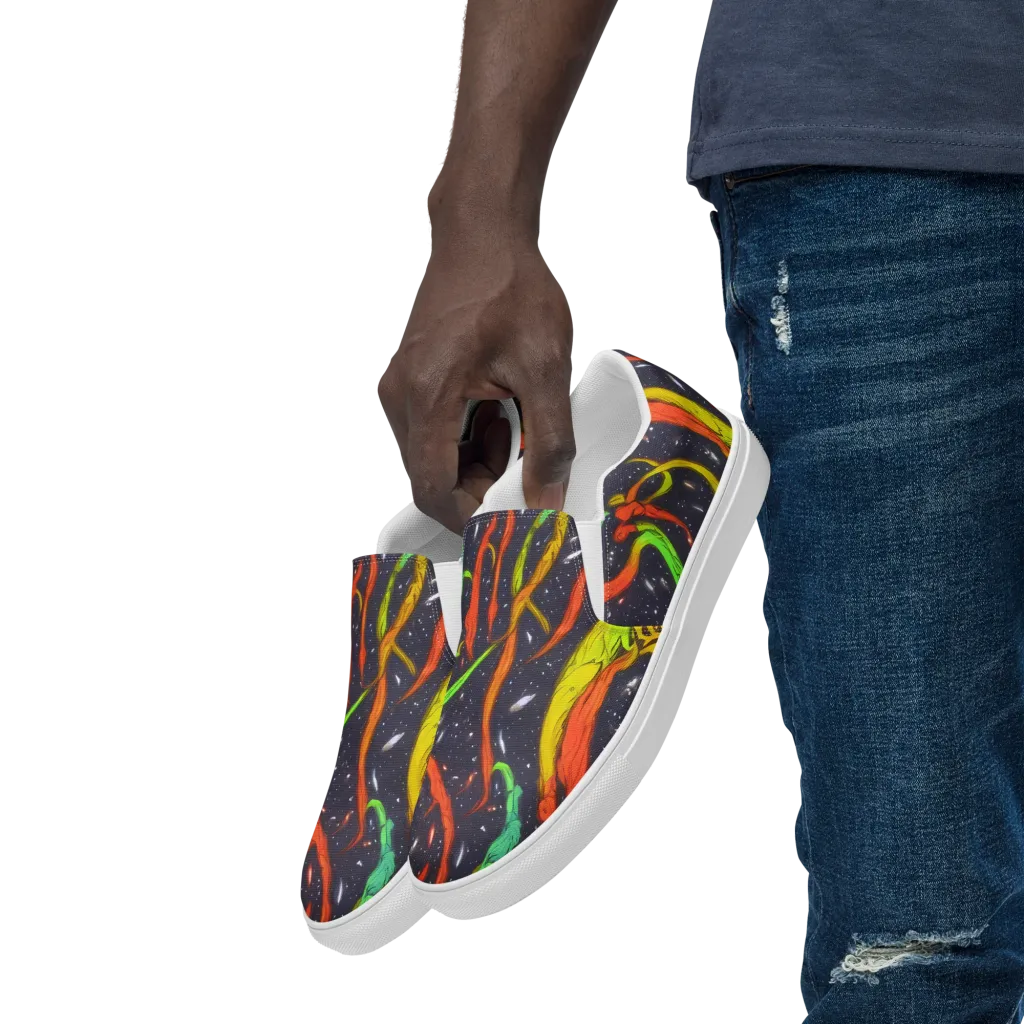 Cosmic Ribbon Riot on Men's Slip-On Canvas Shoes — Left Front
