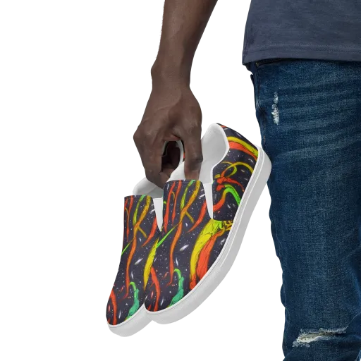 Cosmic Ribbon Riot on a Men's Slip-On Canvas Shoes