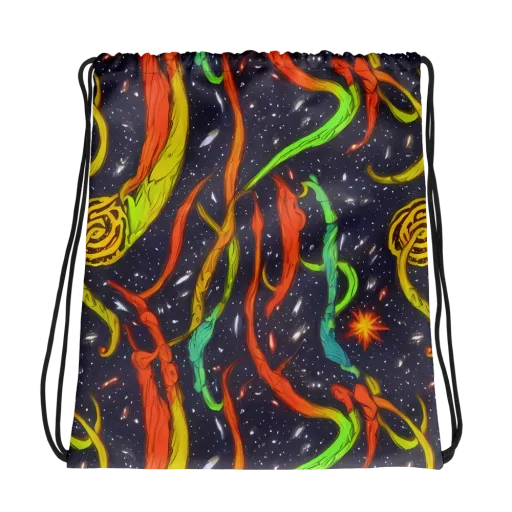 Cosmic Ribbon Riot on a Drawstring Bag