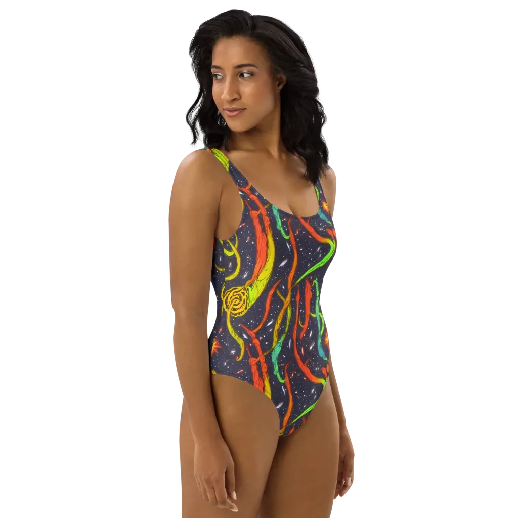 Cosmic Ribbon Riot on One-Piece Swimsuit — Right