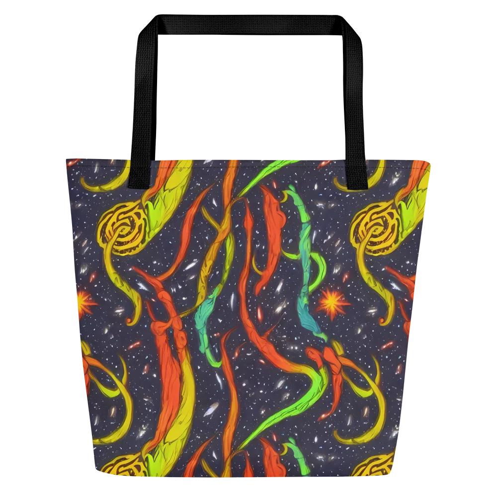 Cosmic Ribbon Riot on Large Tote Bag W/ Pocket — Front