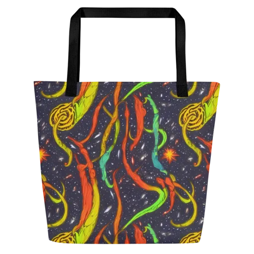 Cosmic Ribbon Riot on a Large Tote Bag W/ Pocket