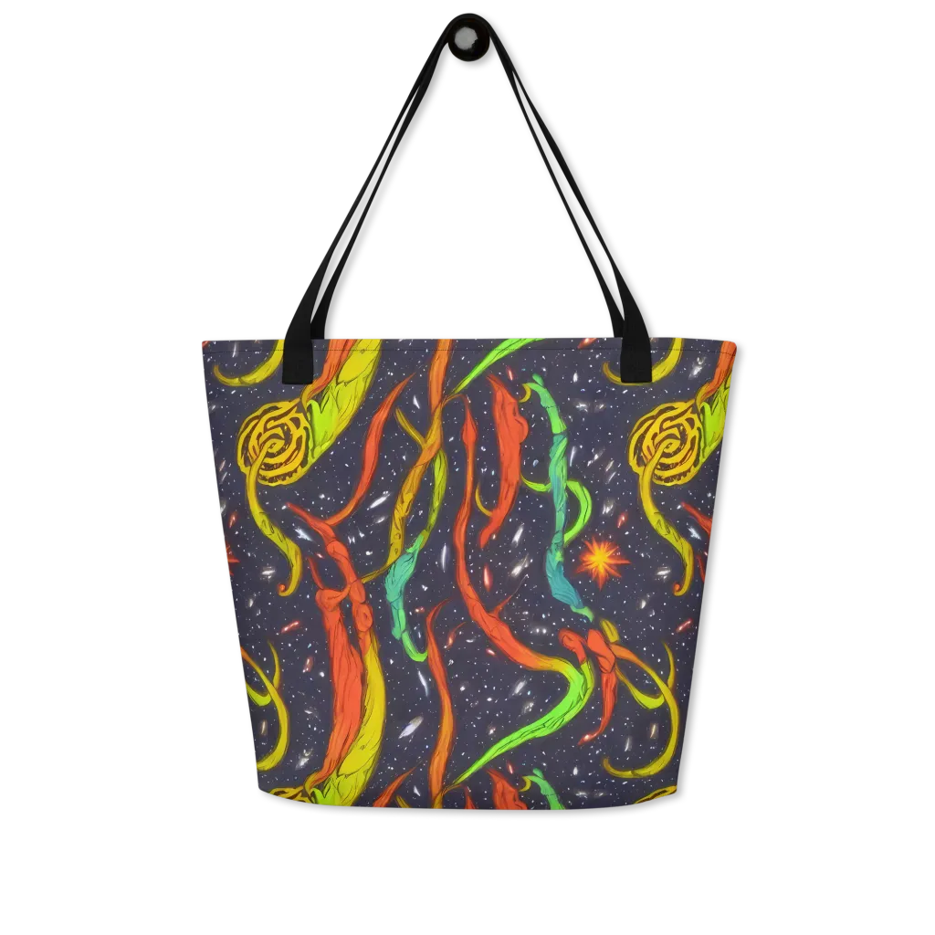 Cosmic Ribbon Riot on Large Tote Bag W/ Pocket — Front