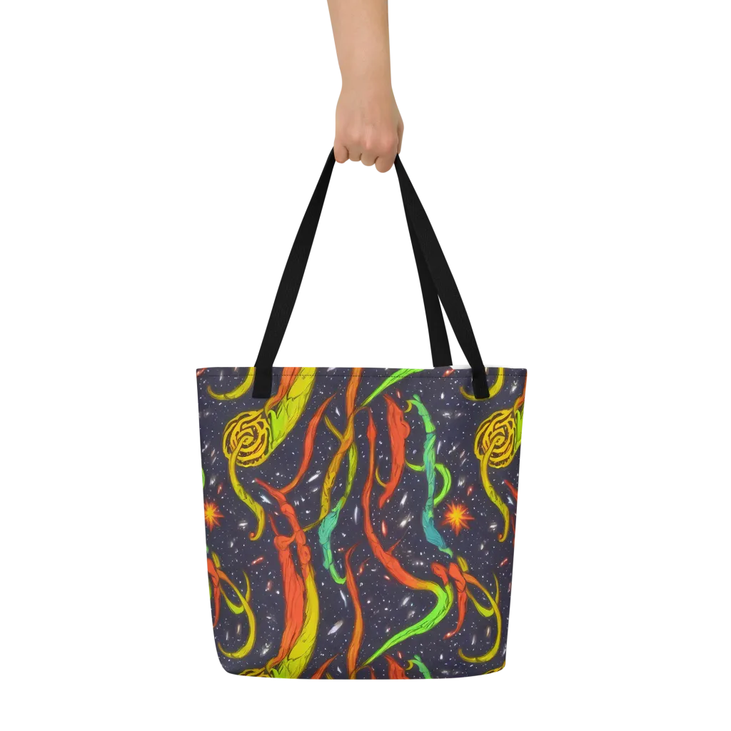 Cosmic Ribbon Riot on Large Tote Bag W/ Pocket — Front