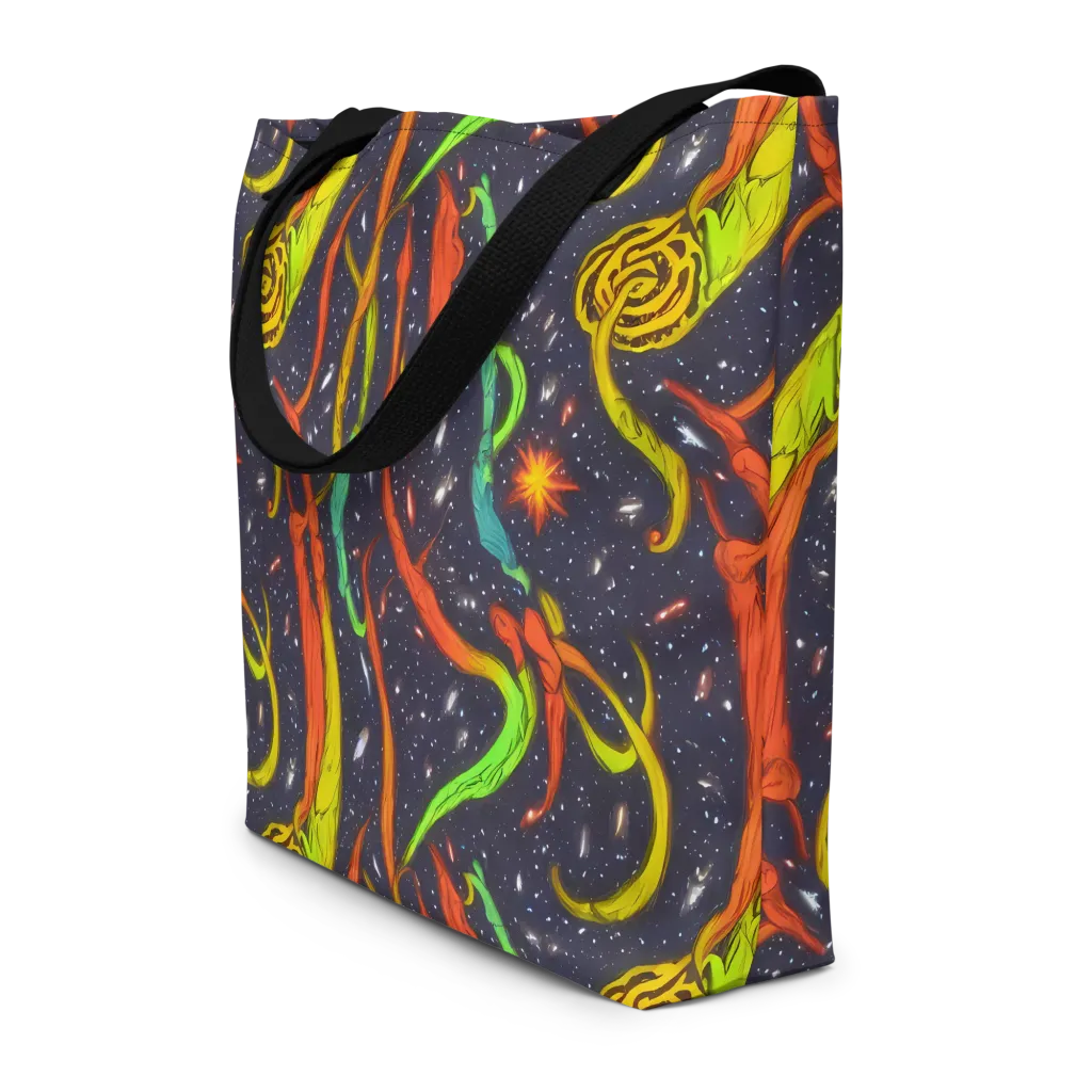 Cosmic Ribbon Riot on Large Tote Bag W/ Pocket — Front