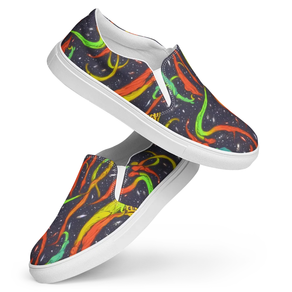 Cosmic Ribbon Riot on Women's Slip-On Canvas Shoes — Front