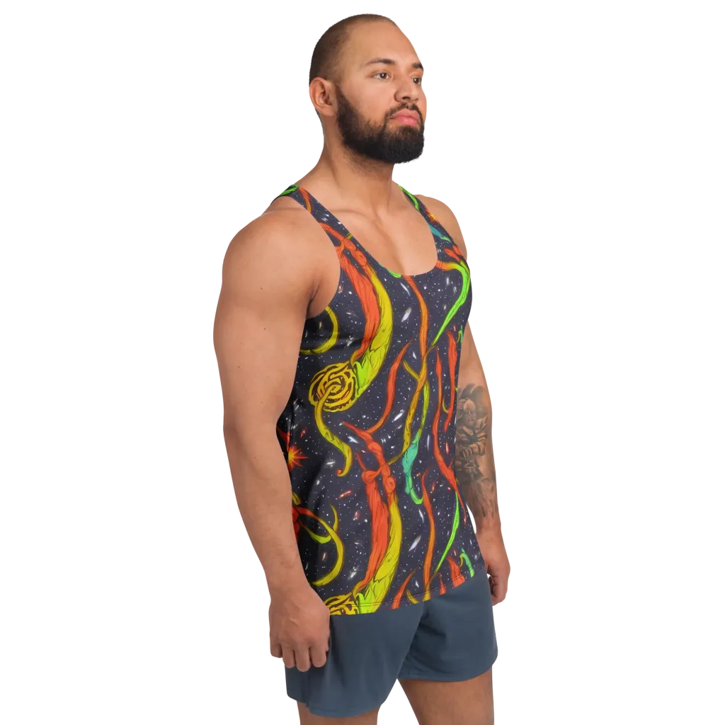 Cosmic Ribbon Riot on Men's Tank Top — Right Front