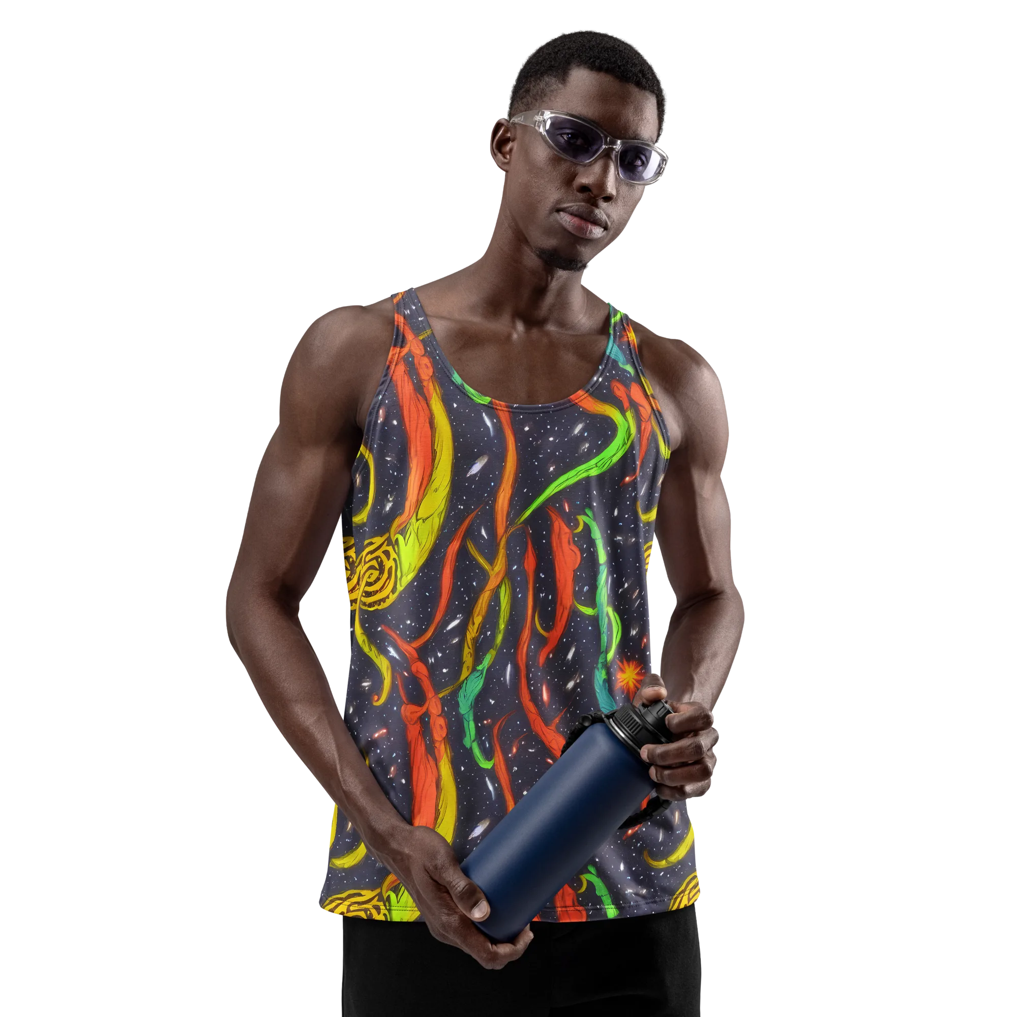 Cosmic Ribbon Riot on Men's Tank Top — Front