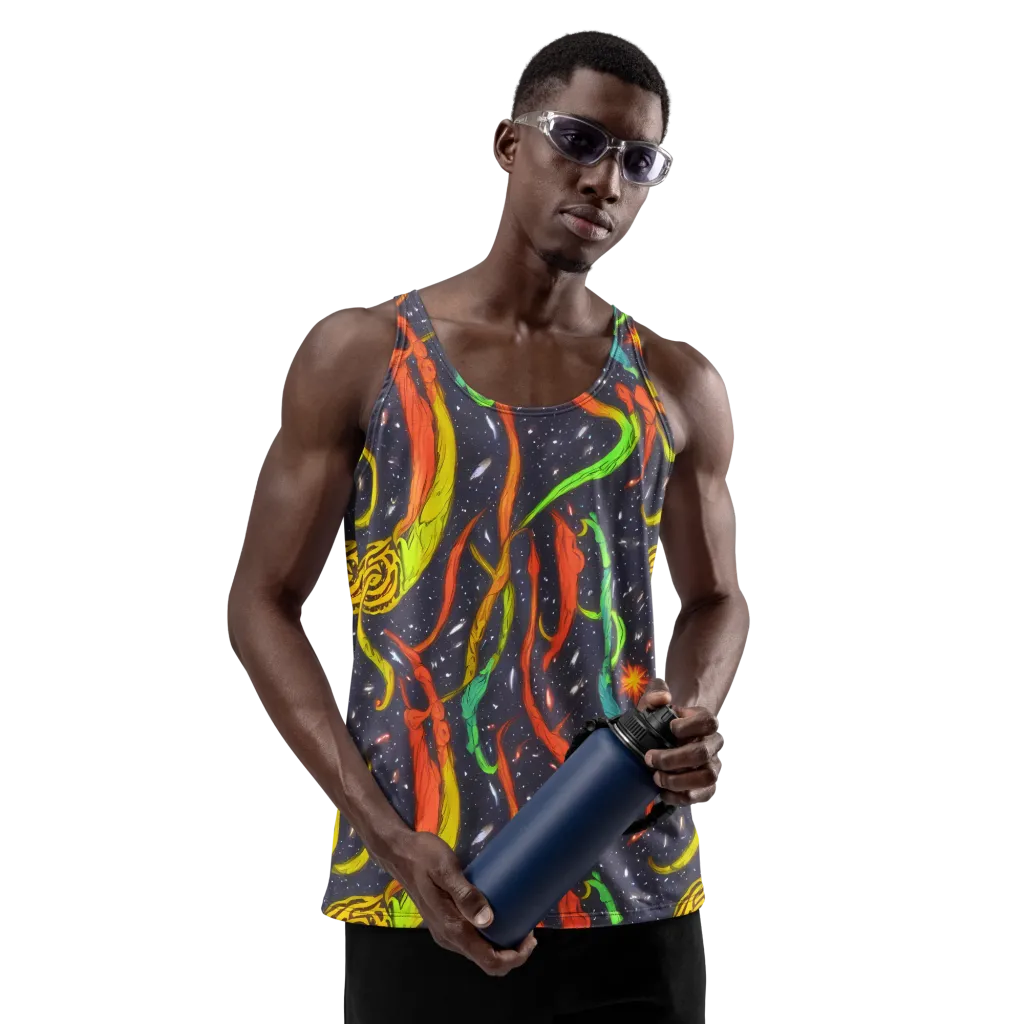 Cosmic Ribbon Riot on Men's Tank Top — Front