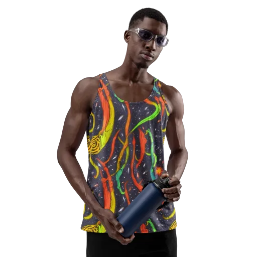 Cosmic Ribbon Riot on a Men's Tank Top