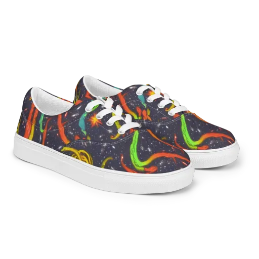 Cosmic Ribbon Riot on a Men's Lace-Up Canvas Shoes