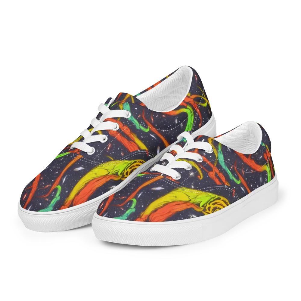 Cosmic Ribbon Riot on Men's Lace-Up Canvas Shoes — Left Front