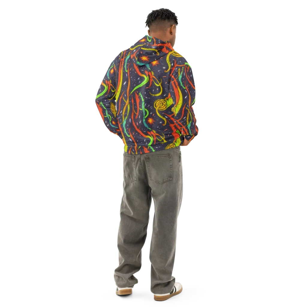 Cosmic Ribbon Riot on Cotton Hoodie — Back