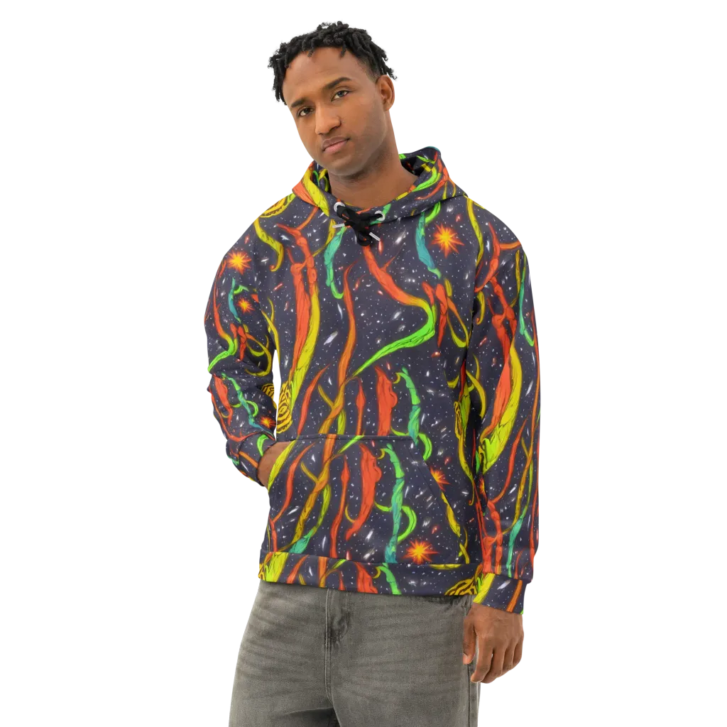Cosmic Ribbon Riot on Cotton Hoodie — Left Front
