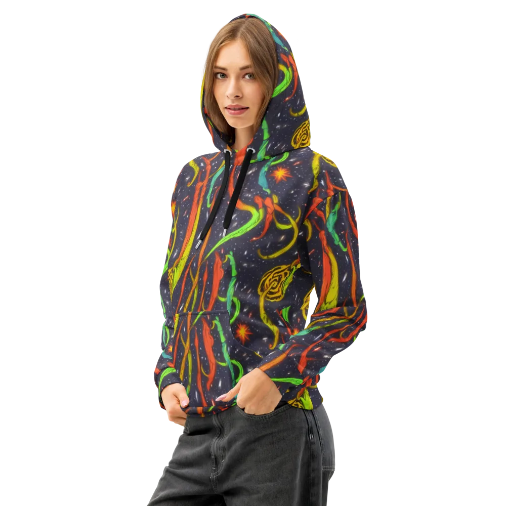 Cosmic Ribbon Riot on Cotton Hoodie — Left Front