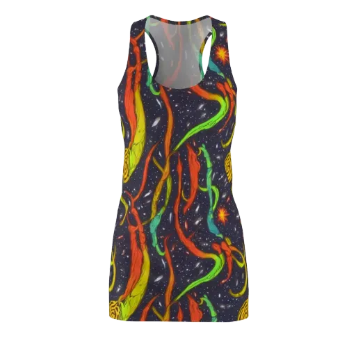 Cosmic Ribbon Riot on a Racerback Dress