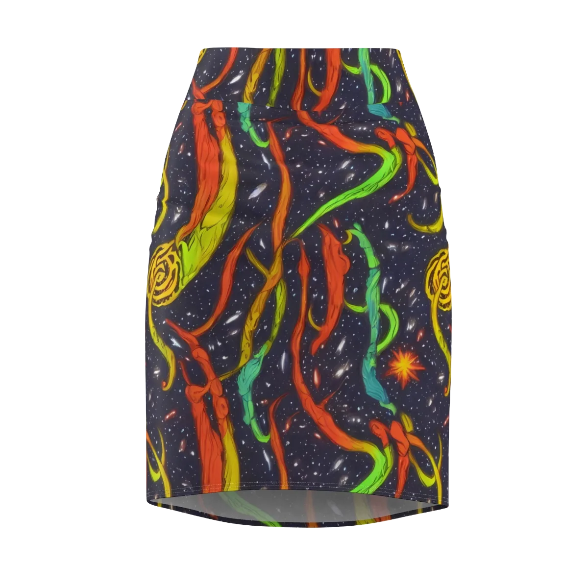 Cosmic Ribbon Riot on Pencil Skirt — Front
