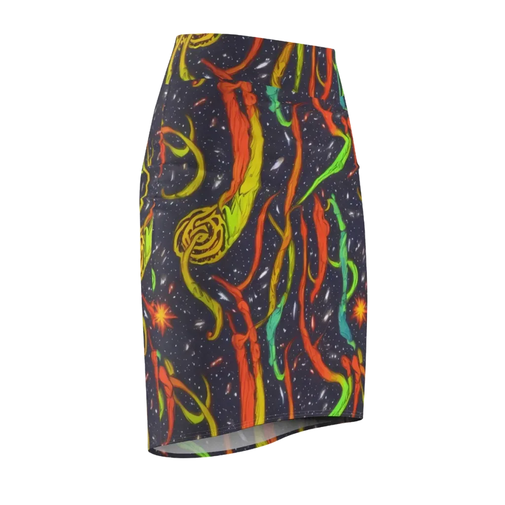Cosmic Ribbon Riot on Pencil Skirt — Front Side