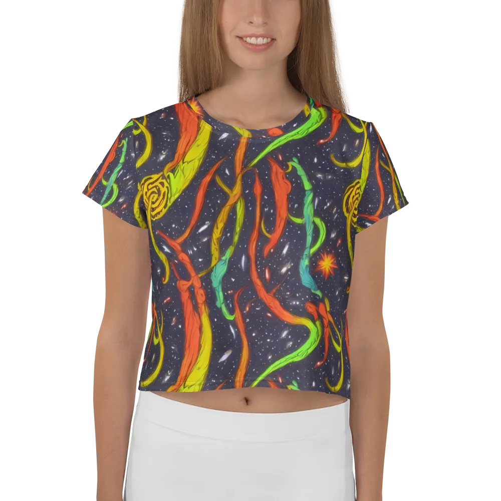 Cosmic Ribbon Riot on Crop Tee — Front