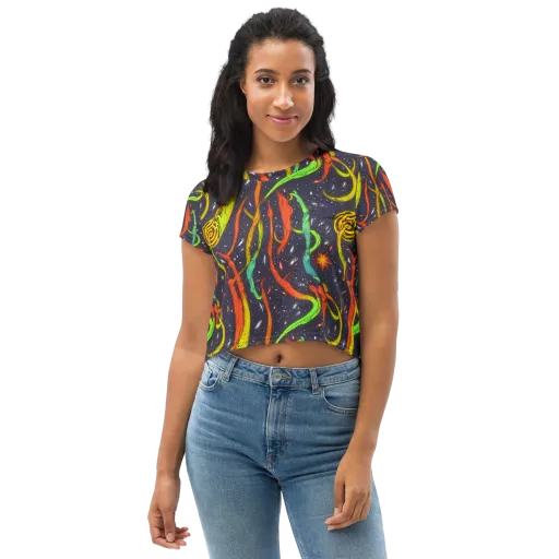 Cosmic Ribbon Riot on a Crop Tee