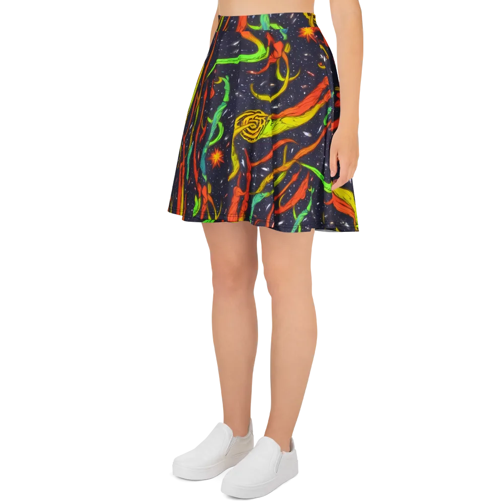 Cosmic Ribbon Riot on Skater Skirt — Left