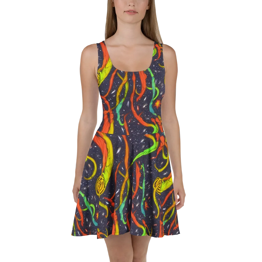 Cosmic Ribbon Riot on Skater Dress — Front