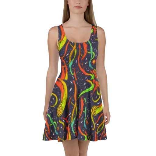 Cosmic Ribbon Riot on a Skater Dress
