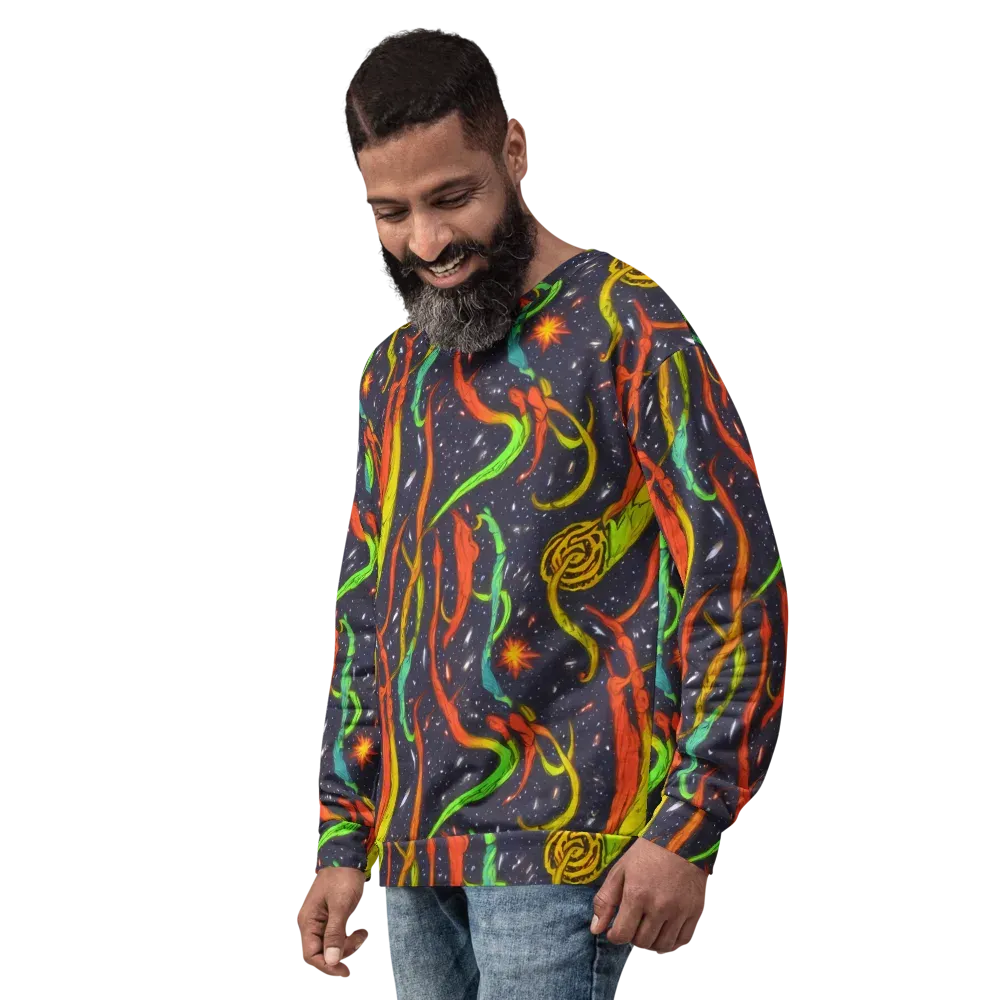 Cosmic Ribbon Riot on Sweatshirt — Left Front