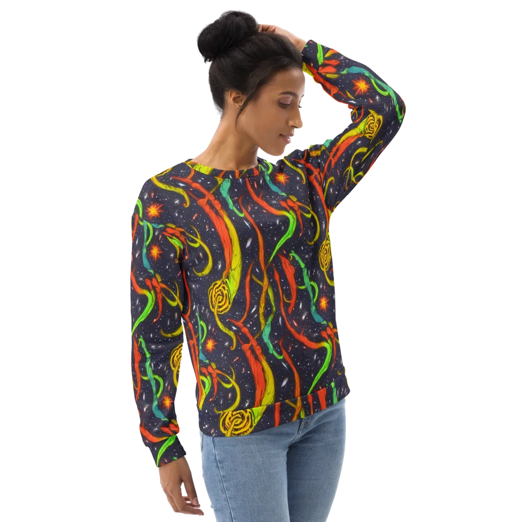 Cosmic Ribbon Riot on Sweatshirt — Right Front