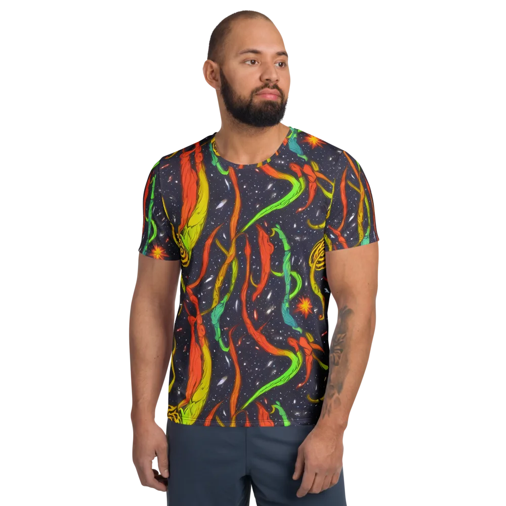 Cosmic Ribbon Riot on Men's Athletic T-Shirt — Front
