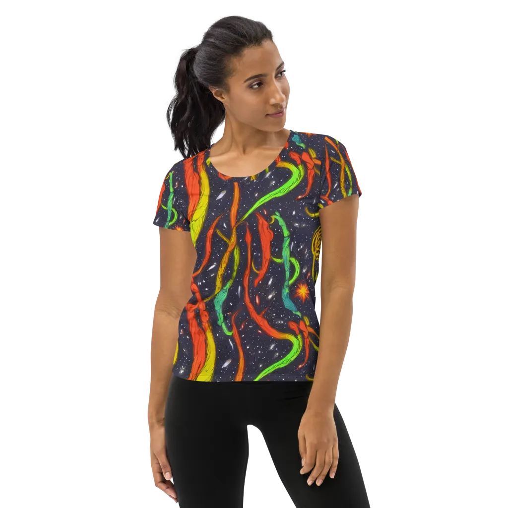 Cosmic Ribbon Riot on Women's Athletic T-Shirt — Front