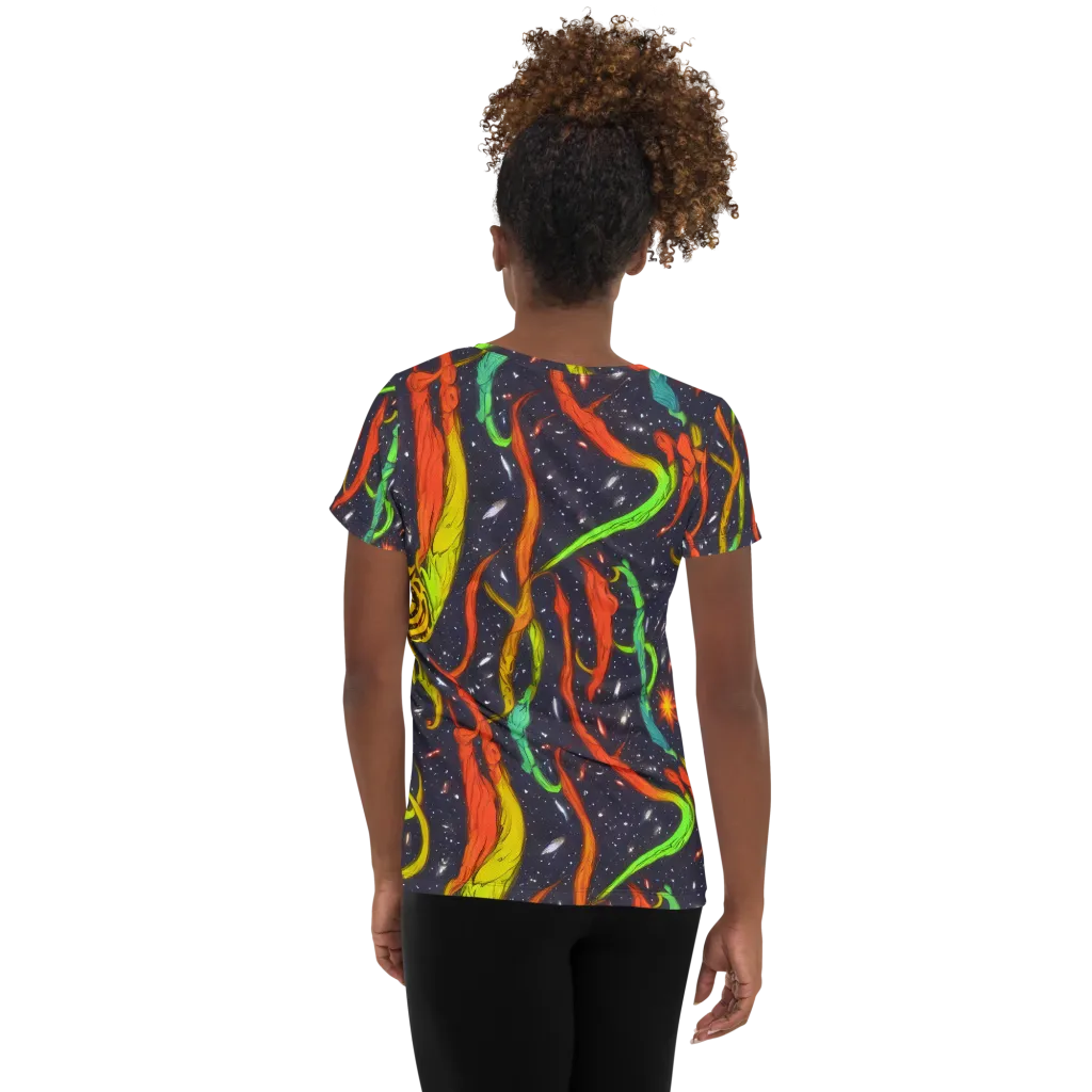 Cosmic Ribbon Riot on Women's Athletic T-Shirt — Back