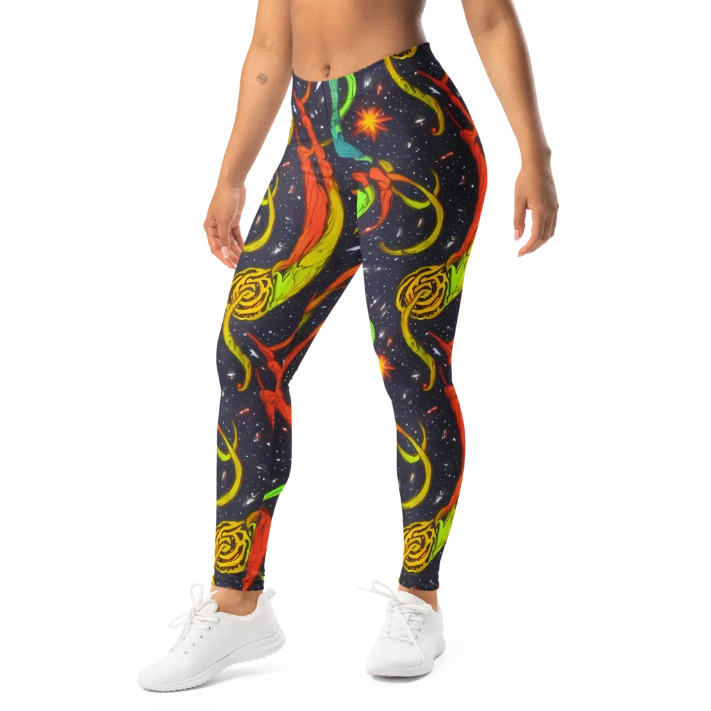 Cosmic Ribbon Riot on Leggings — Left Front